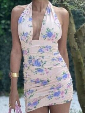 NWT Zara Ruched Bodycon Halter Mini Dress Size XL